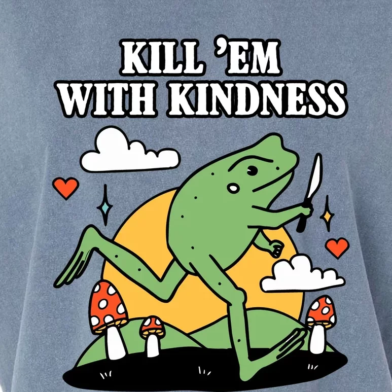 Kill Em With Kindness Retro Funny Frog Garment-Dyed Women's Muscle Tee