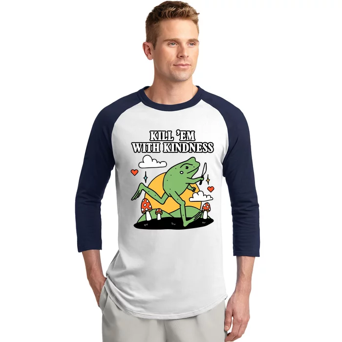 Kill Em With Kindness Retro Funny Frog Baseball Sleeve Shirt