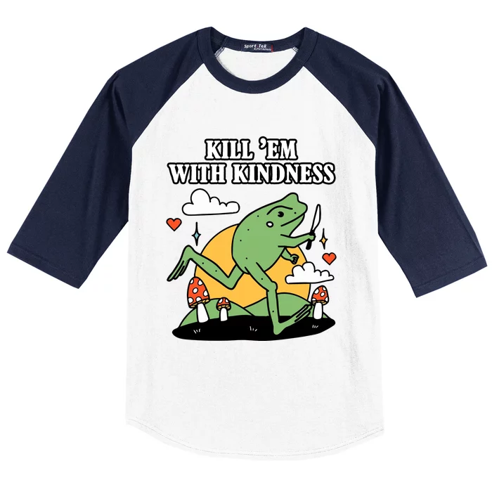 Kill Em With Kindness Retro Funny Frog Baseball Sleeve Shirt