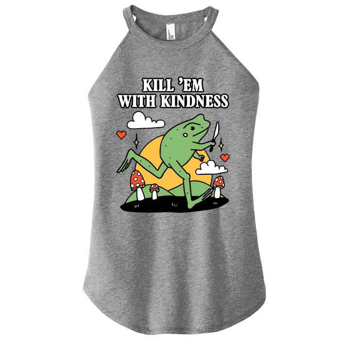 Kill Em With Kindness Retro Funny Frog Women’s Perfect Tri Rocker Tank