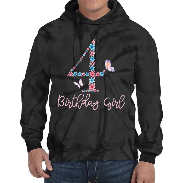 Kids Floral 4th Birthday Butterfly For Tie Dye Hoodie