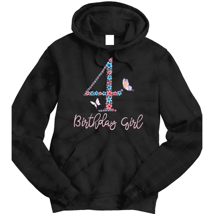 Kids Floral 4th Birthday Butterfly For Tie Dye Hoodie