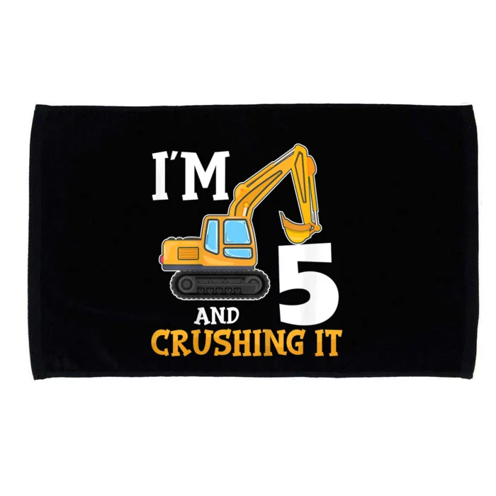 K.i.d.s Five 5yr 5th Birthday Digger Boy Construction 5 Years Old Microfiber Hand Towel