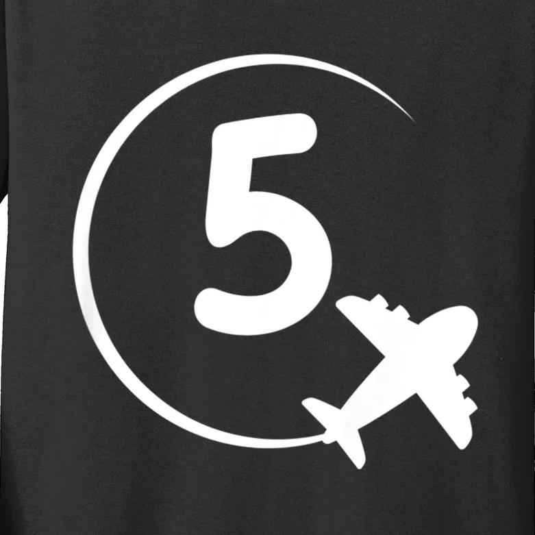 K.i.d.s Five 5 year old birthday Airplane shirt. Boy 5th birthday Kids Long Sleeve Shirt