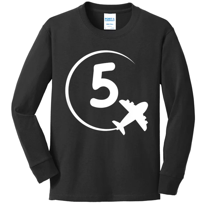 K.i.d.s Five 5 year old birthday Airplane shirt. Boy 5th birthday Kids Long Sleeve Shirt