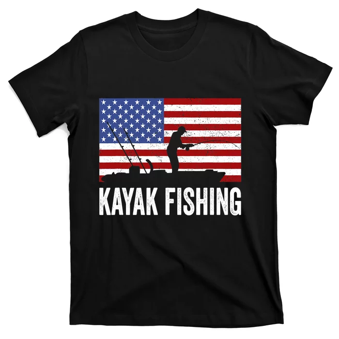 Kayaking Funny American Flag Angler Kayak Fishing T-Shirt