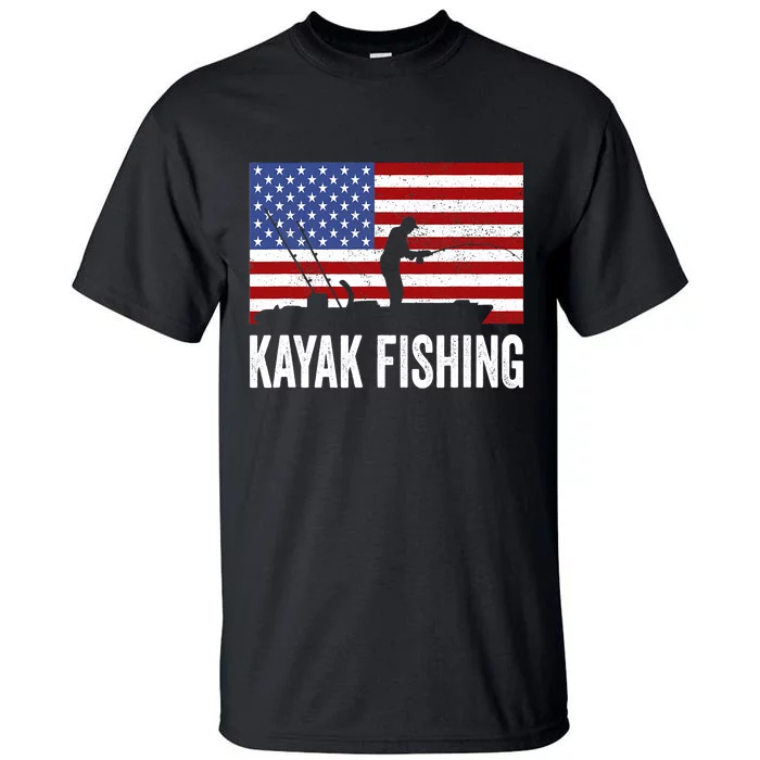 Kayaking Funny American Flag Angler Kayak Fishing Tall T-Shirt