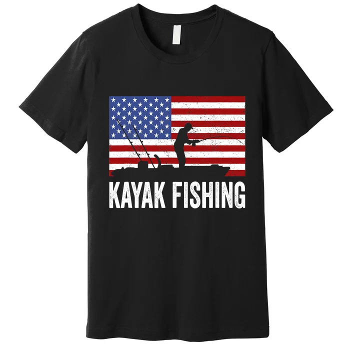 Kayaking Funny American Flag Angler Kayak Fishing Premium T-Shirt