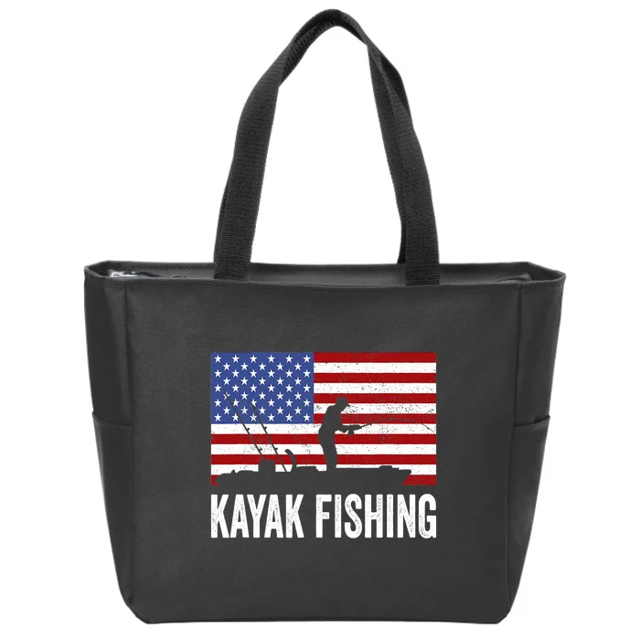 Kayaking Funny American Flag Angler Kayak Fishing Zip Tote Bag