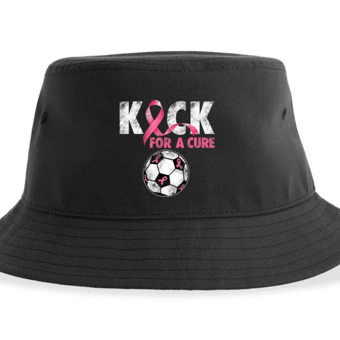 Kick For A Cure Breast Cancer Awareness Pink Ribbon Soccer Sustainable Bucket Hat