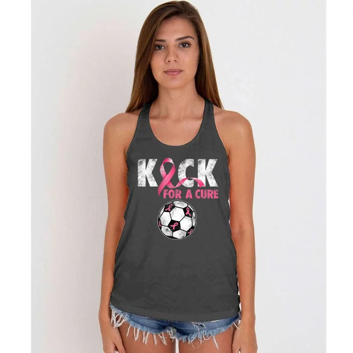 Kick For A Cure Breast Cancer Awareness Pink Ribbon Soccer Women's Knotted Racerback Tank