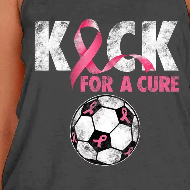 Kick For A Cure Breast Cancer Awareness Pink Ribbon Soccer Women's Knotted Racerback Tank