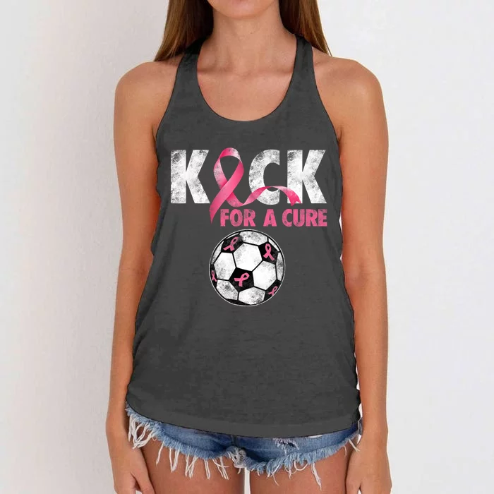 Kick For A Cure Breast Cancer Awareness Pink Ribbon Soccer Women's Knotted Racerback Tank