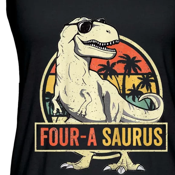 Kids Four A Saurus Birthday T Rex 4 Year Old Dino 4th Dinosaur Ladies Essential Flowy Tank