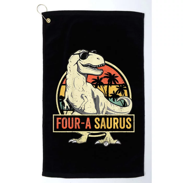 Kids Four A Saurus Birthday T Rex 4 Year Old Dino 4th Dinosaur Platinum Collection Golf Towel