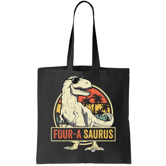 Kids Four A Saurus Birthday T Rex 4 Year Old Dino 4th Dinosaur Tote Bag