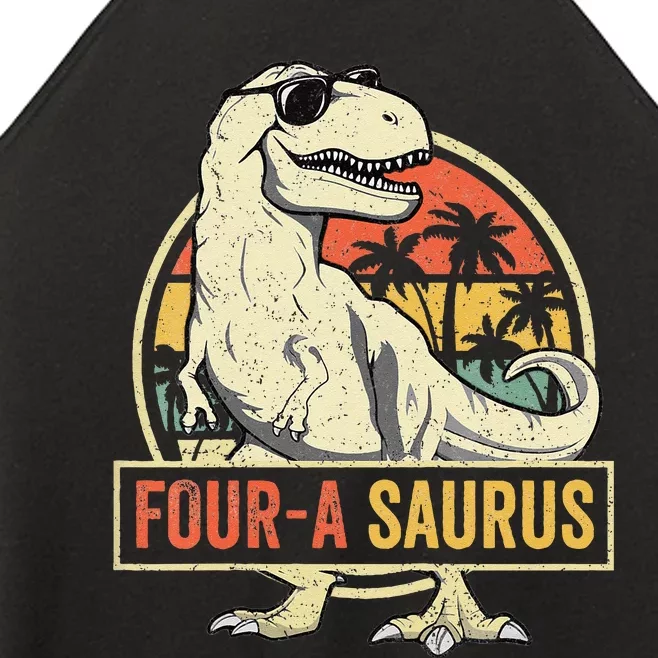 Kids Four A Saurus Birthday T Rex 4 Year Old Dino 4th Dinosaur Women’s Perfect Tri Rocker Tank