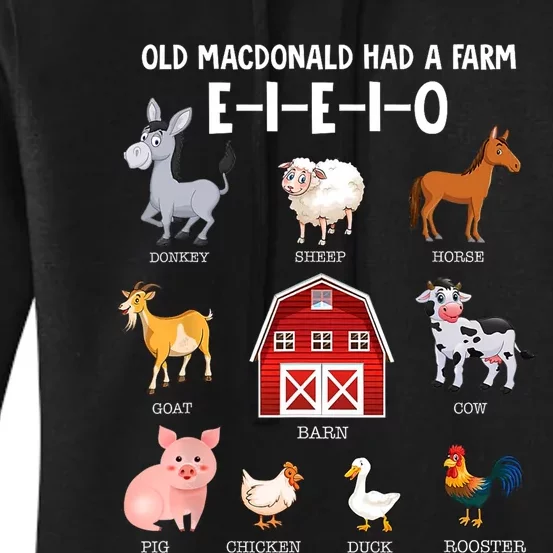 Kids Farm Animals Old MacDonald Had A Farm E I E I O Women's Pullover Hoodie