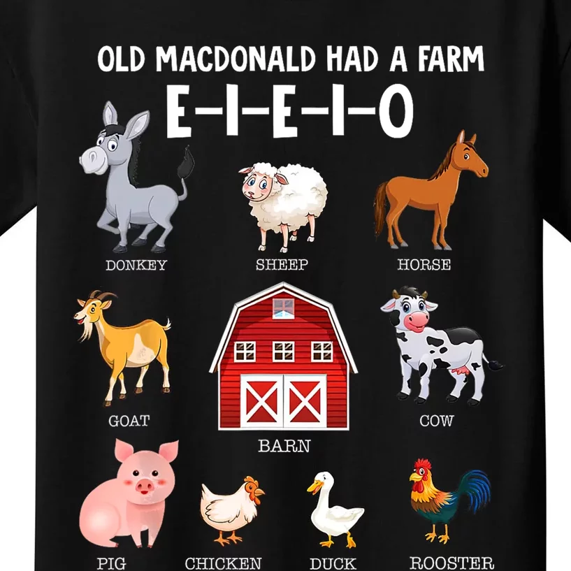 Kids Farm Animals Old MacDonald Had A Farm E I E I O Kids T-Shirt