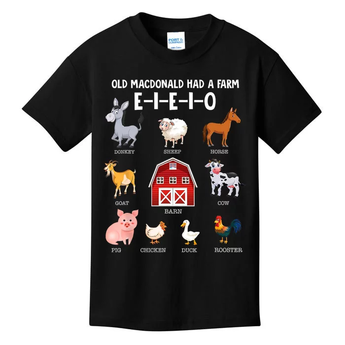 Kids Farm Animals Old MacDonald Had A Farm E I E I O Kids T-Shirt