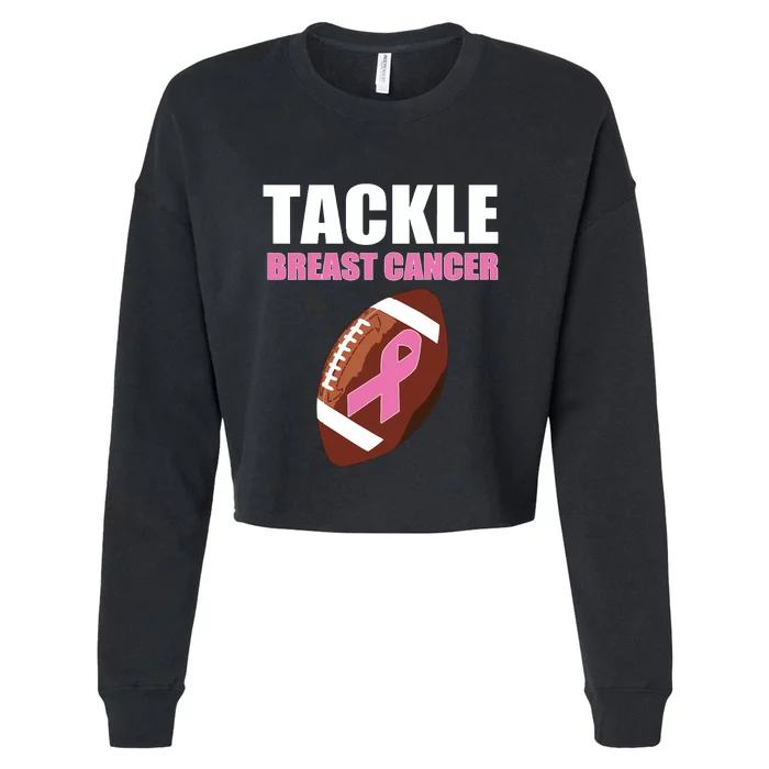 Kids Football Breast Cancer Awareness Pink Ribbon For Boy Girl Cropped Pullover Crew