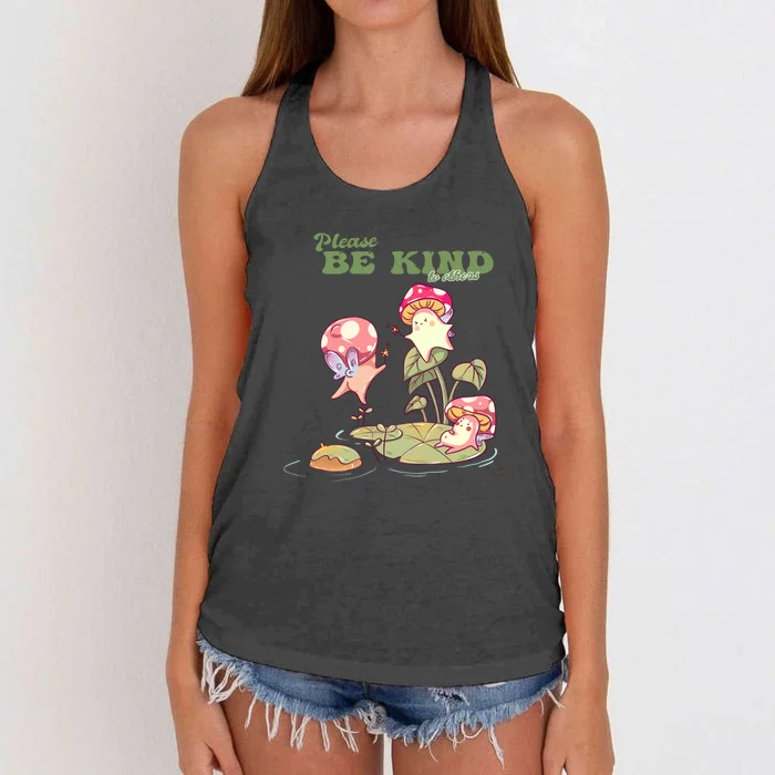 Kawaii Frog Cute Cottagecore Aesthetic With A Frog Please Be Kind To Others Women's Knotted Racerback Tank