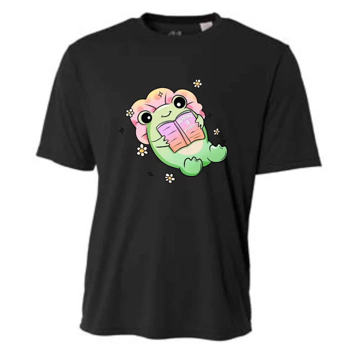 Kawaii Frog Cute Cottagecore Aesthetic Reading Is My Therapy Cooling Performance Crew T-Shirt