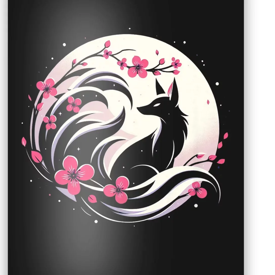 Kitsune Fox Cherry Blossom Flowers Japanese Nine Tailed Fox Poster