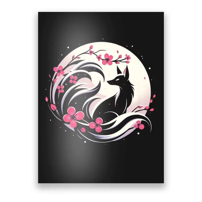 Kitsune Fox Cherry Blossom Flowers Japanese Nine Tailed Fox Poster