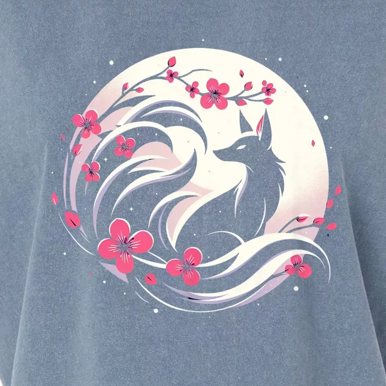 Kitsune Fox Cherry Blossom Flowers Japanese Nine Tailed Fox Garment-Dyed Women's Muscle Tee