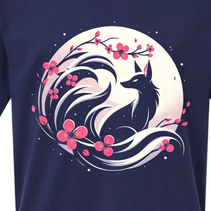 Kitsune Fox Cherry Blossom Flowers Japanese Nine Tailed Fox Sueded Cloud Jersey T-Shirt