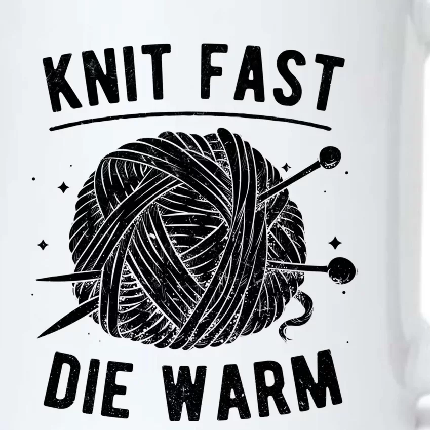 Knit Fast Die Warm Yarn Knitting Lover Knitters Gift Black Color Changing Mug