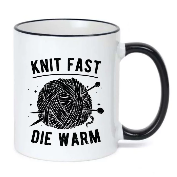 Knit Fast Die Warm Yarn Knitting Lover Knitters Gift Black Color Changing Mug