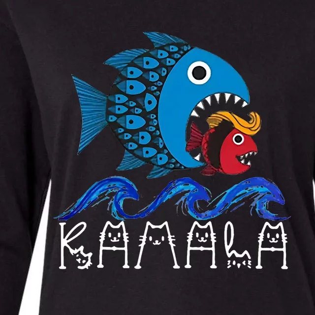 Kamala Fish Eat Fish Womens Cotton Relaxed Long Sleeve T-Shirt