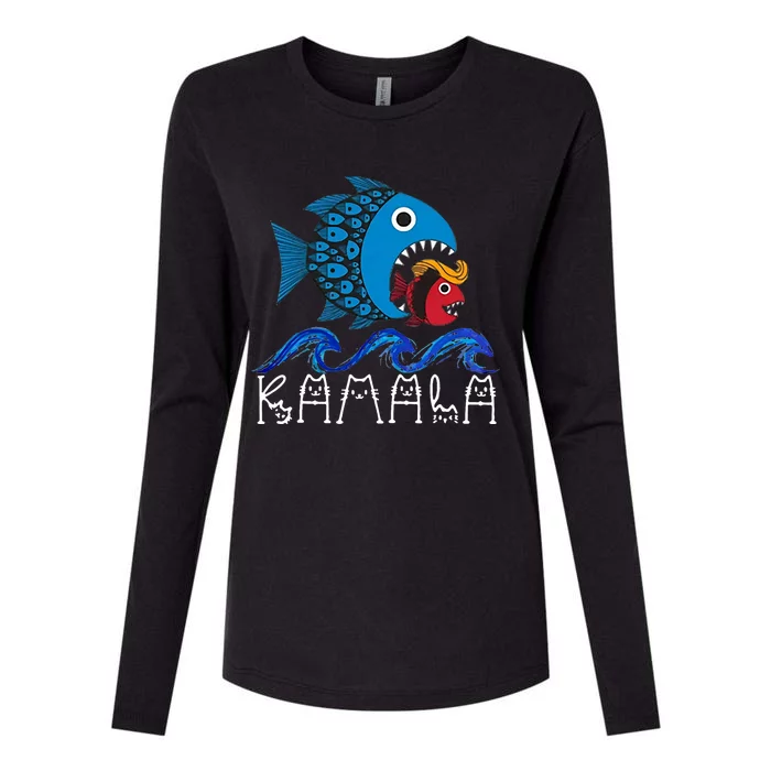 Kamala Fish Eat Fish Womens Cotton Relaxed Long Sleeve T-Shirt