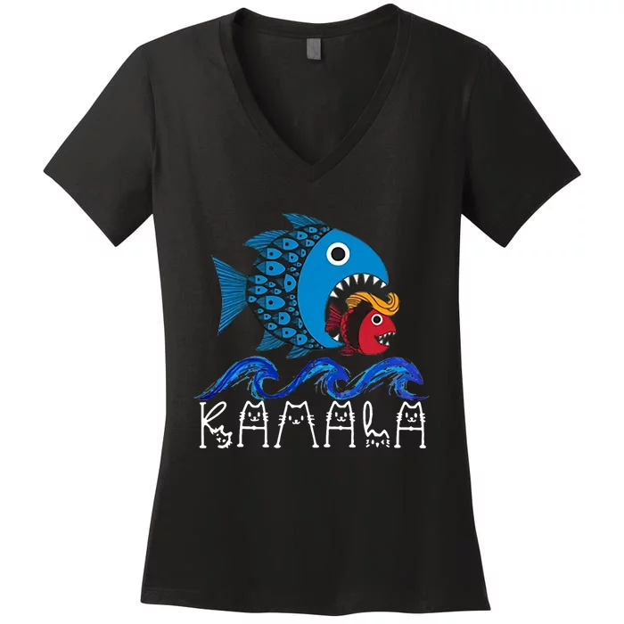 Kamala Fish Eat Fish Women's V-Neck T-Shirt