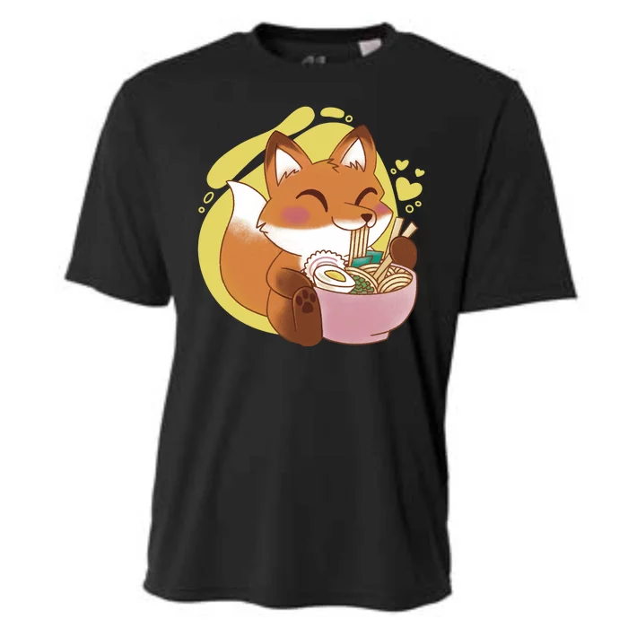 Kawaii Fox Eating Ramen Cooling Performance Crew T-Shirt