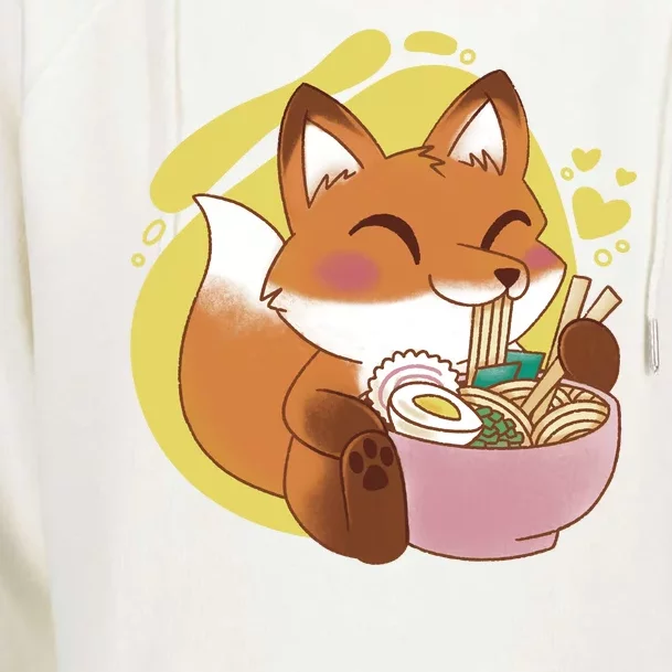 Kawaii Fox Eating Ramen Womens Funnel Neck Pullover Hood