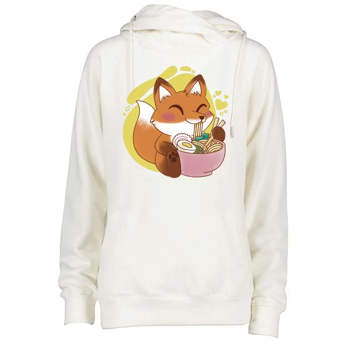 Kawaii Fox Eating Ramen Womens Funnel Neck Pullover Hood