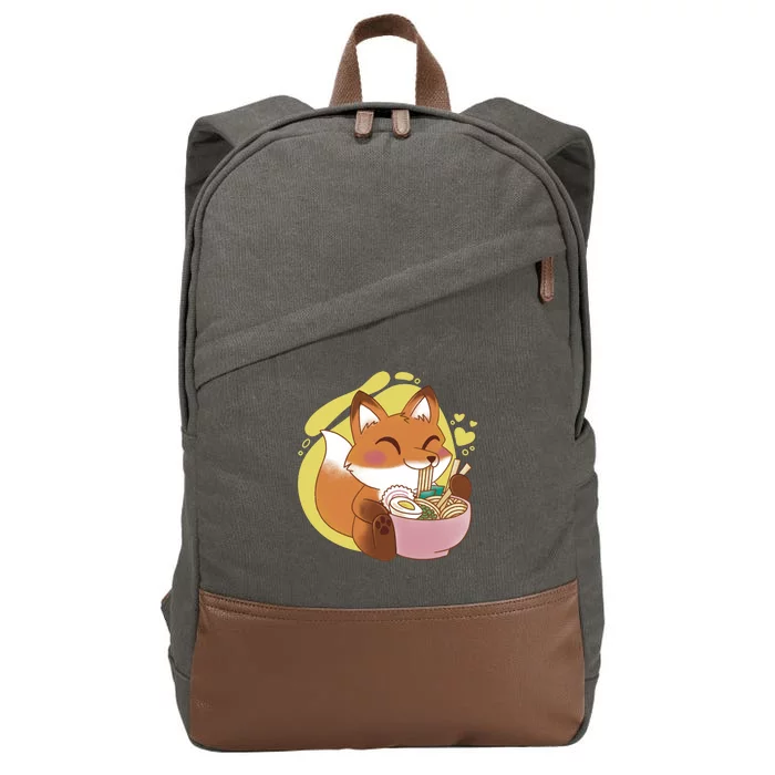 Kawaii Fox Eating Ramen Cotton Canvas Backpack