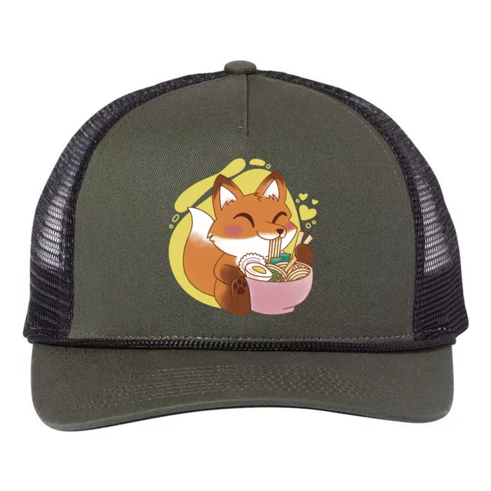 Kawaii Fox Eating Ramen Retro Rope Trucker Hat Cap