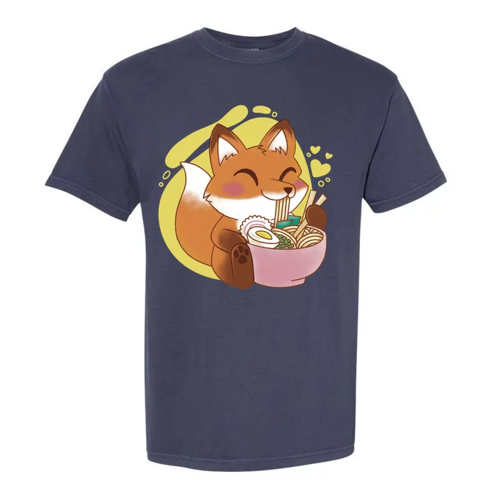 Kawaii Fox Eating Ramen Garment-Dyed Heavyweight T-Shirt