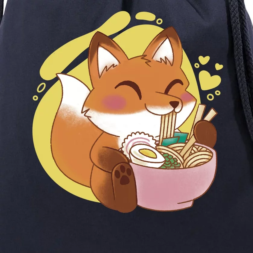 Kawaii Fox Eating Ramen Drawstring Bag