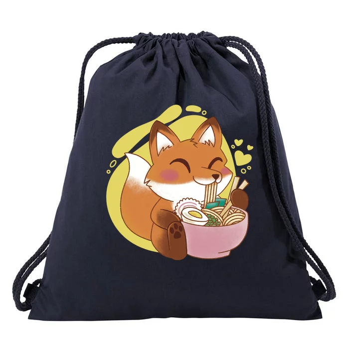 Kawaii Fox Eating Ramen Drawstring Bag