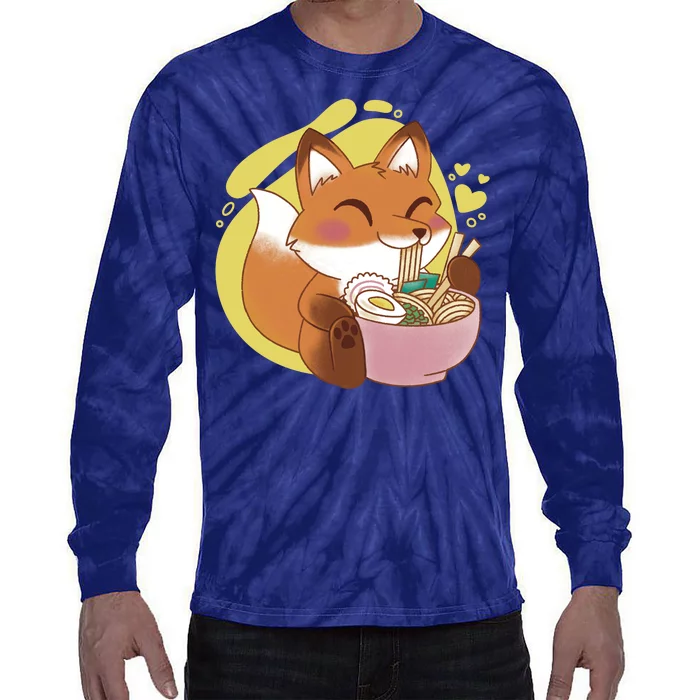 Kawaii Fox Eating Ramen Tie-Dye Long Sleeve Shirt