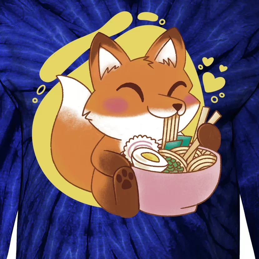 Kawaii Fox Eating Ramen Tie-Dye Long Sleeve Shirt