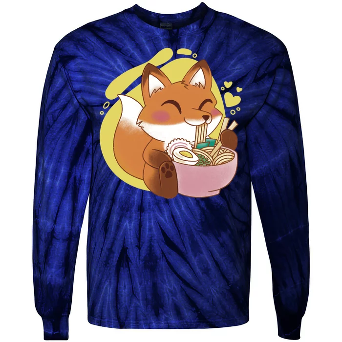 Kawaii Fox Eating Ramen Tie-Dye Long Sleeve Shirt