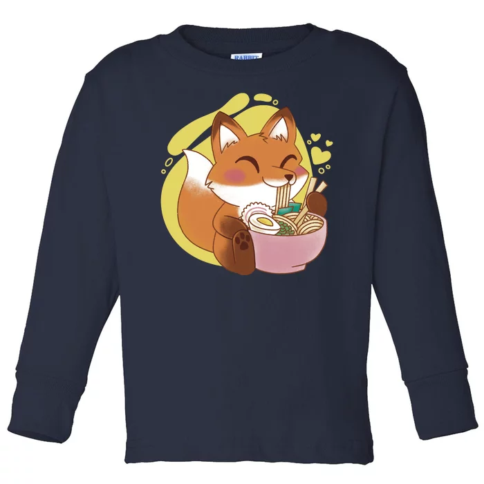 Kawaii Fox Eating Ramen Toddler Long Sleeve Shirt