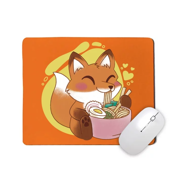 Kawaii Fox Eating Ramen Mousepad