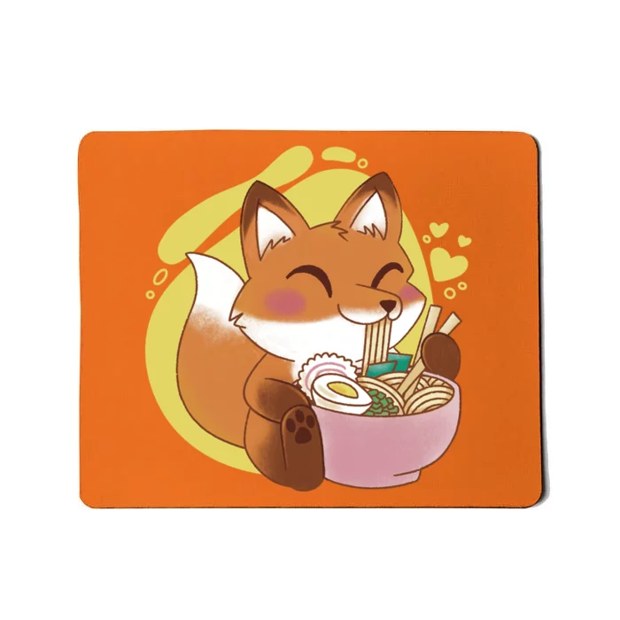 Kawaii Fox Eating Ramen Mousepad